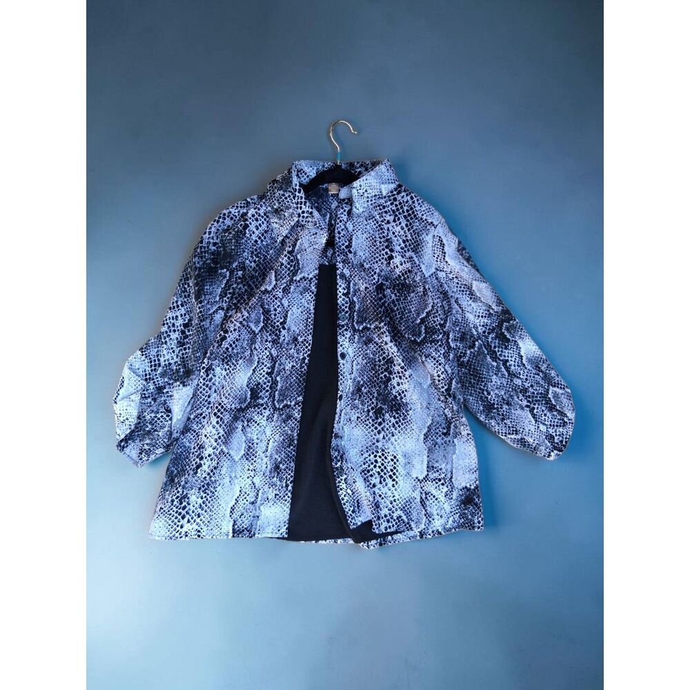 White Stag 1X Snakeskin Print Button Down Blouse Top Black White Animal Print